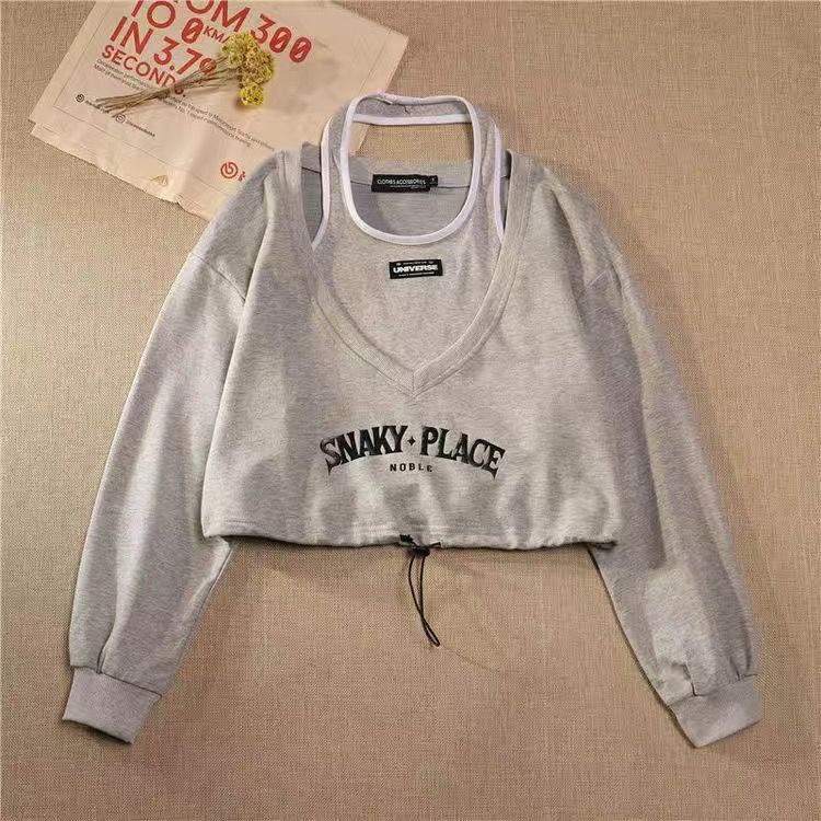 COZOK One set Áo Len Tay Dài Trễ Vai + Áo vest Tông Cộc Tay Cổ Cao Thời Trang Cho Nữ