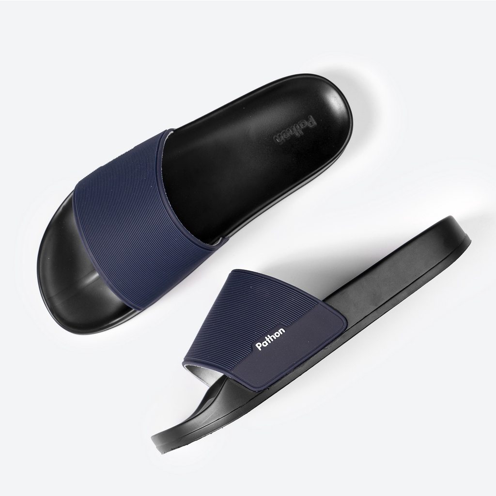 Dép nam nữ quai ngang slipper Pathon quai PVC và đế PU đen quai xanh đen SD22