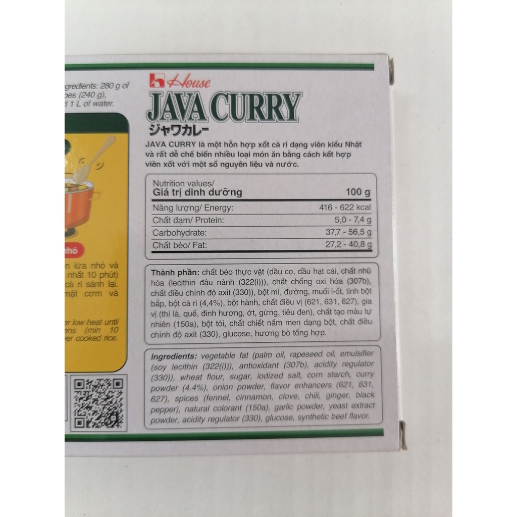 Viên xốt cà ri Nhật Bản (cay vừa) HOUSE Java Curry Roux 200g