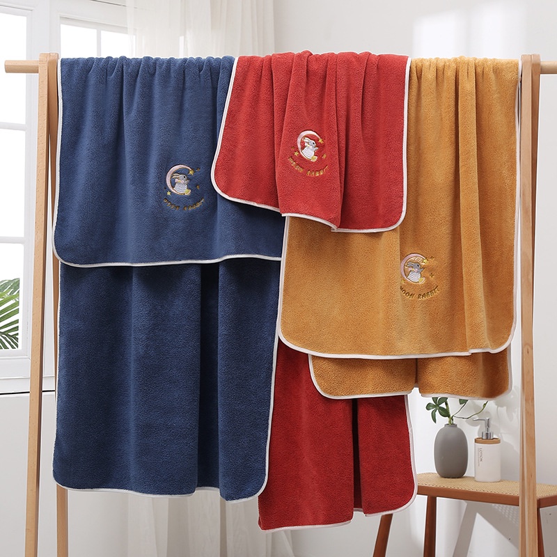 Khăn Tắm Cotton San Hô Dày Dặn Thấm Hút Tốt Thêu Họa Tiết Xinh Xắn