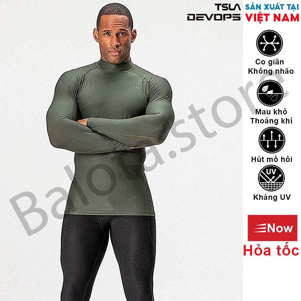 Áo thun dài tay nam Devops cổ 3 phân form ôm body chất co giãn lót giữ nhiệt đá bóng rổ tập gym bơi thể thao chống UV | BigBuy360 - bigbuy360.vn