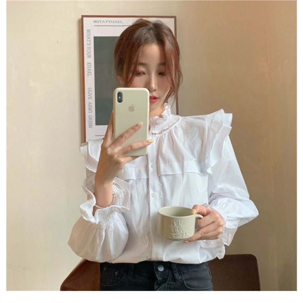 áo babydoll trắng tiểu thư viền bèo hàng QC A 286 | BigBuy360 - bigbuy360.vn