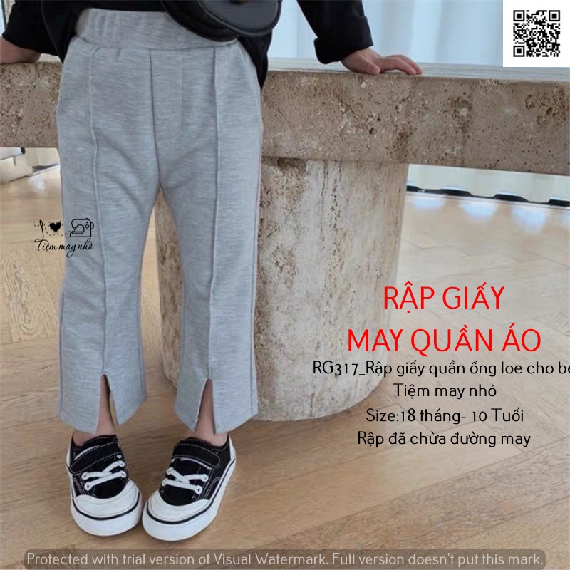 RG317_Rập giấy may quần ống loe bé gái