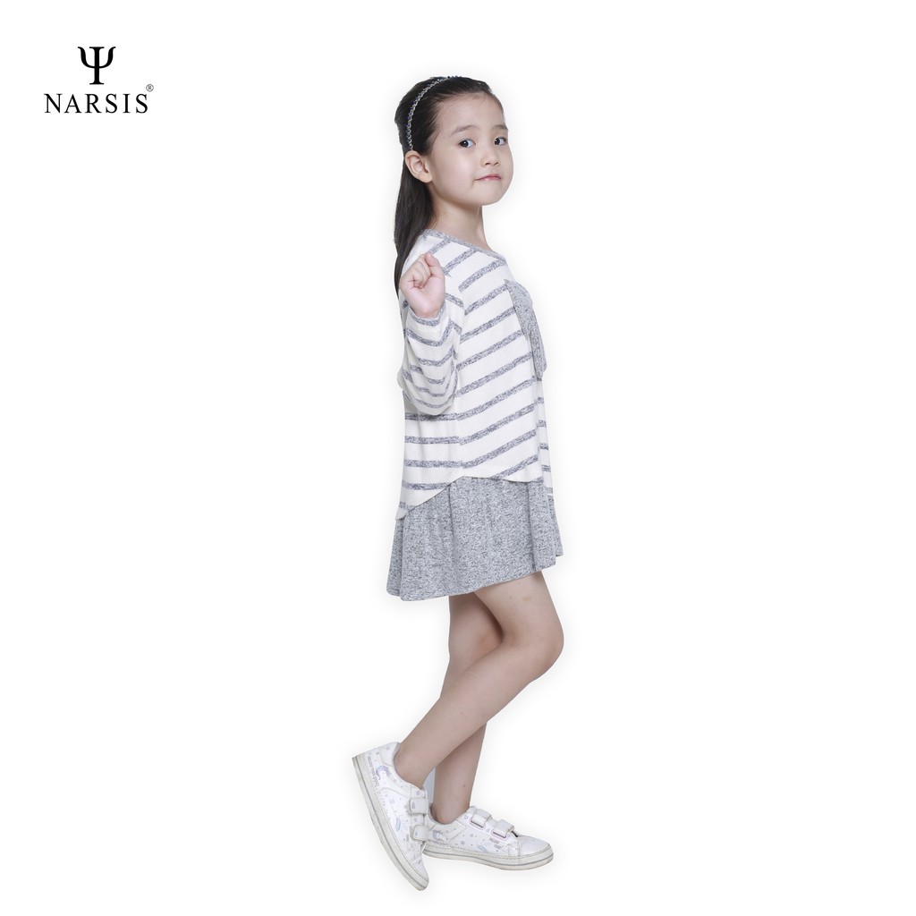 Váy len bé gái Narsis KL0010 màu trắng ngà phối kẻ đen
