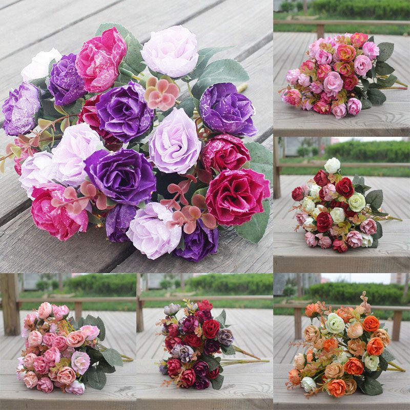 Bó hoa hồng giả bằng lụa 21 bông trang trí trong nhà/tiệc cưới ngoài trời