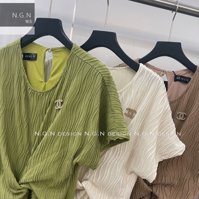 Váy xuông xoắn eo tăm sóng kèm tag đá