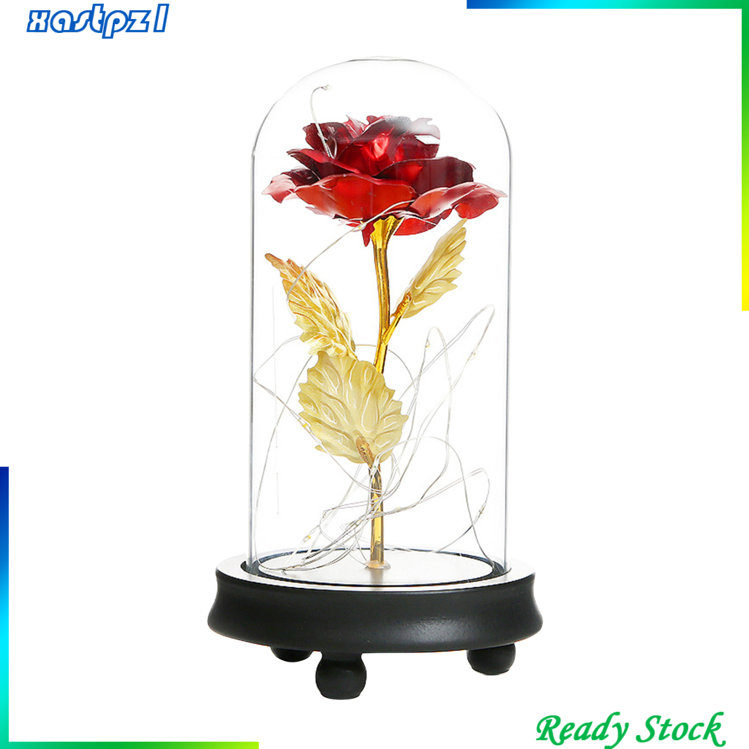 Everlasting Red Rose Flower in Glass Dome Tabletop Flower LED Lamp Light