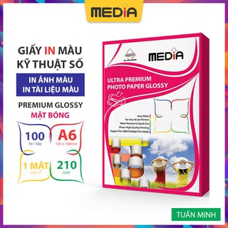 Giấy In Ảnh Media 1 Mặt Bóng A6 210gsm 100 Tờ, Hỗ Trợ Mực In DYE & Pigment