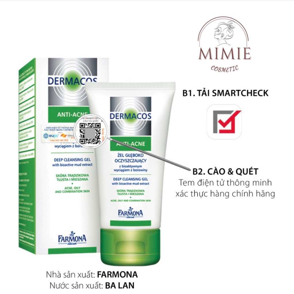 SỮA RỬA MẶT DERMACOS SẠCH SÂU NGỪA MỤN CHO DA DẦU - DERMACOS ANTI-ACNE FARMONA GEL 150ML