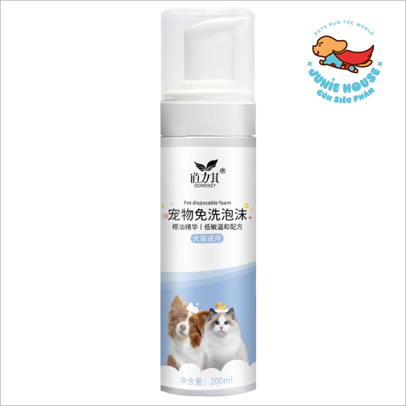 Chai bọt tắm khô Dorrikey 200ml cho chó mèo
