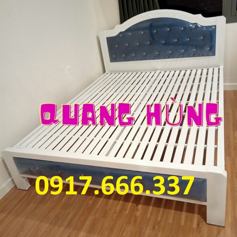 Giường sắt hộp  vuông cao cấp có lớp nệm bọc 2 đầu màu xanh dương - Giao lắp miễn phí HCM