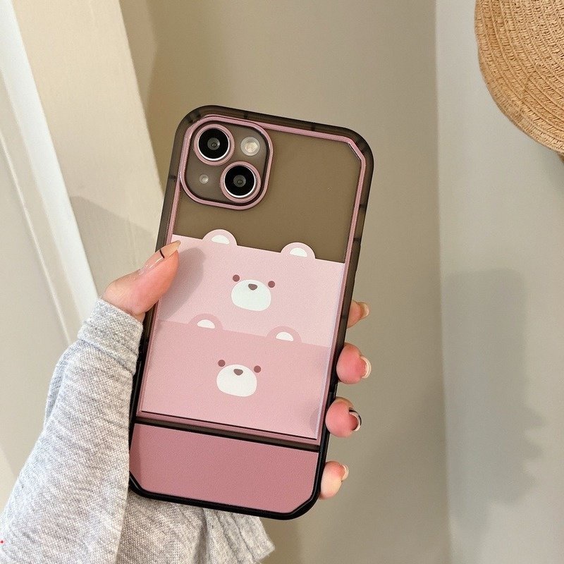 Ốp Điện Thoại Silicon Mềm Trong Suốt Có Giá Đỡ Hình Gấu Cho IPhone 12 11 13 Pro Max Xs Max X Xr 6 7 8 Plus