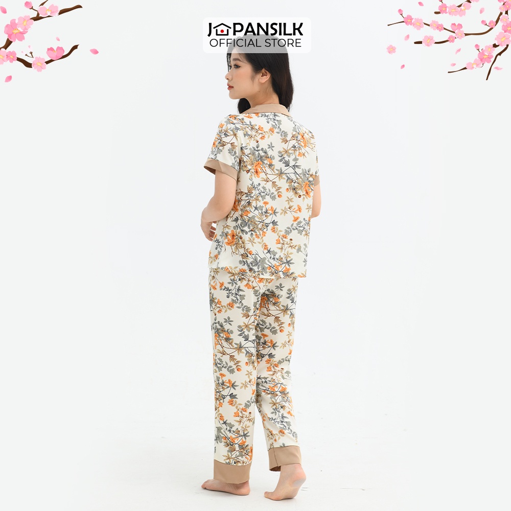 Đồ Ngủ Pijama Lụa Satin Nhật Cao Cấp Cộc Tay JAPAN SILK Họa Tiết Sang Trọng