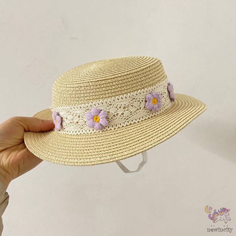 Mũ Rơm Cói Đính Hoa Xinh Xắn Cho Bé Gái