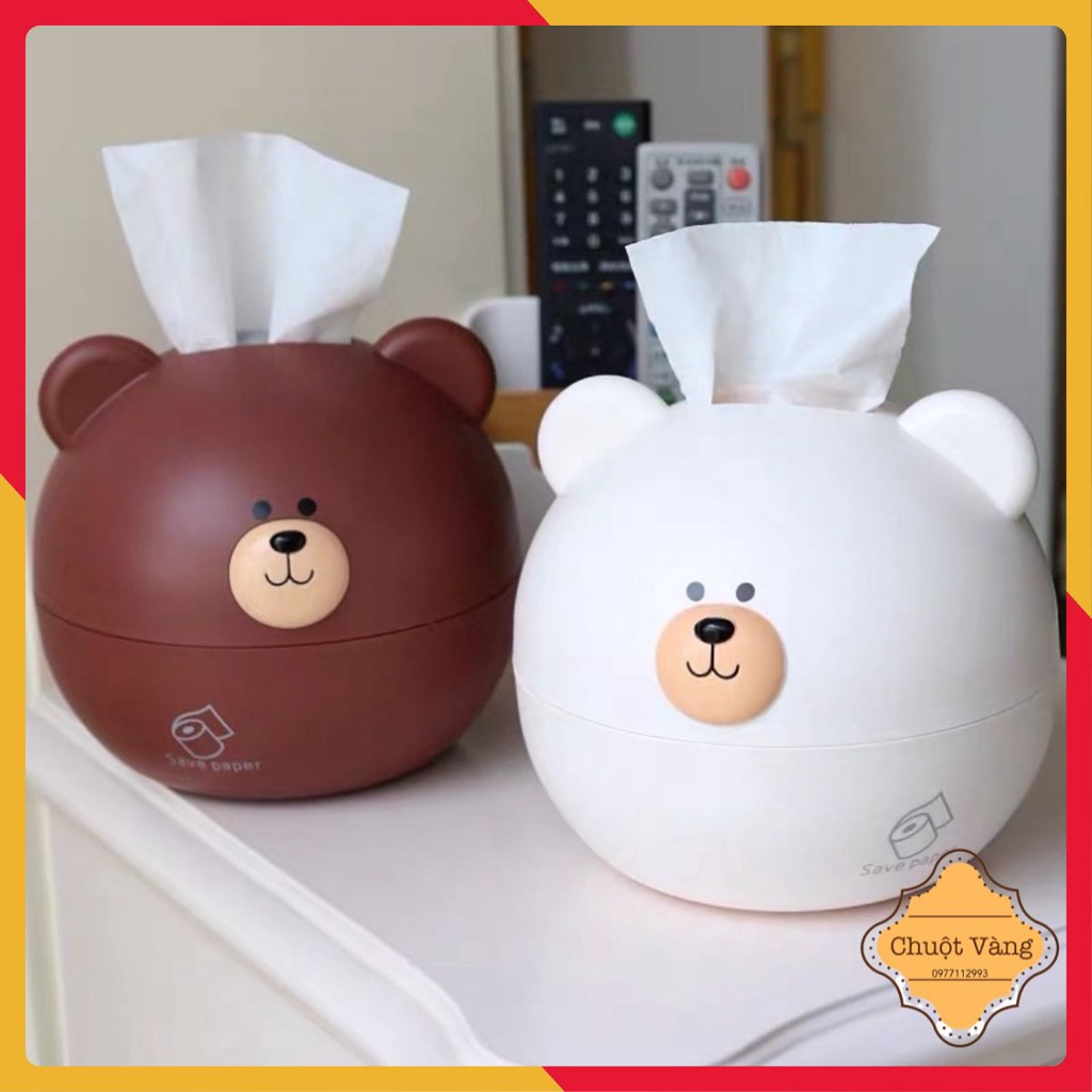 Hộp đựng giấy ăn hình gấu nâu trắng dễ thương [Chuột Vàng 28]