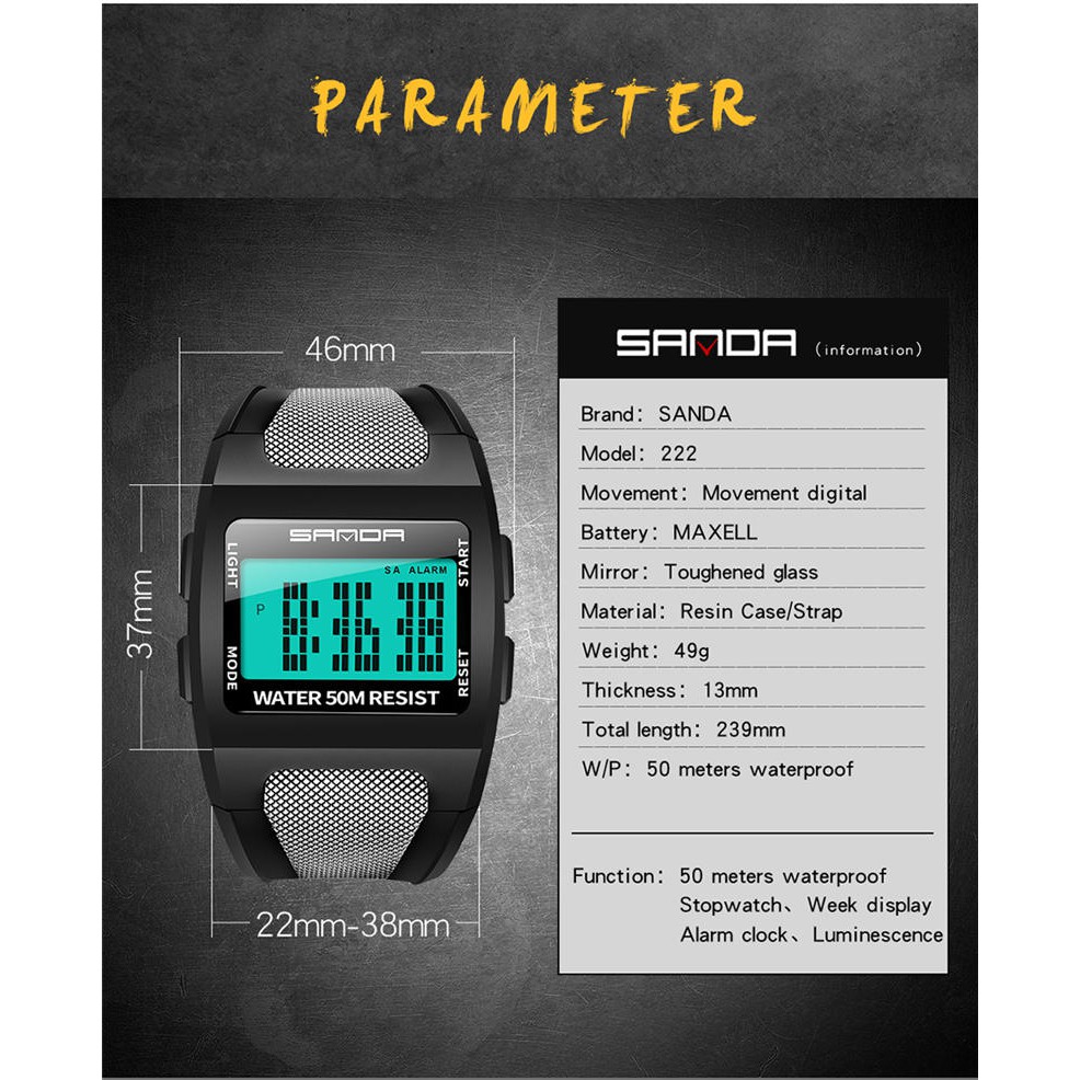 Đồng hồ điện tử thể thao thời trang nam dây cao su cao cấp Sanda PKHRSA007