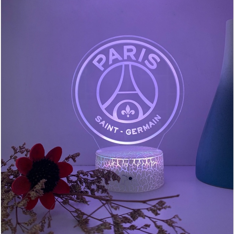 Đèn Ngủ Led 3D Logo CLB Bóng đá Paris Saint Germain  | 16 Màu + Remote | Đèn Led 3D PSG trang trí phòng n