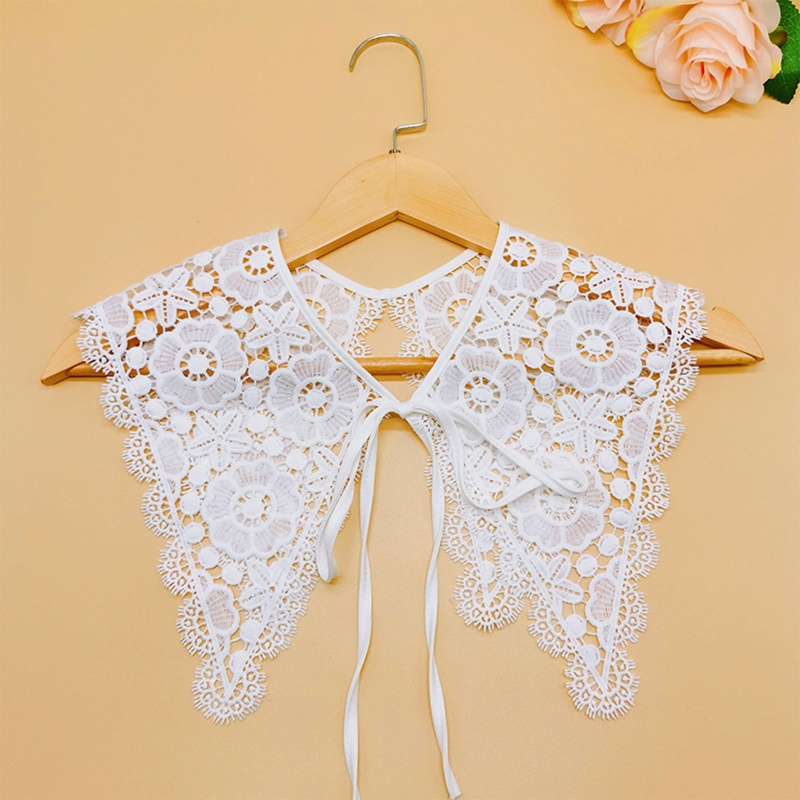 Yoioi Khăn Choàng Cổ Giả Sợi Sữa Thêu Họa Tiết Hoa Rỗng Cho Nữ