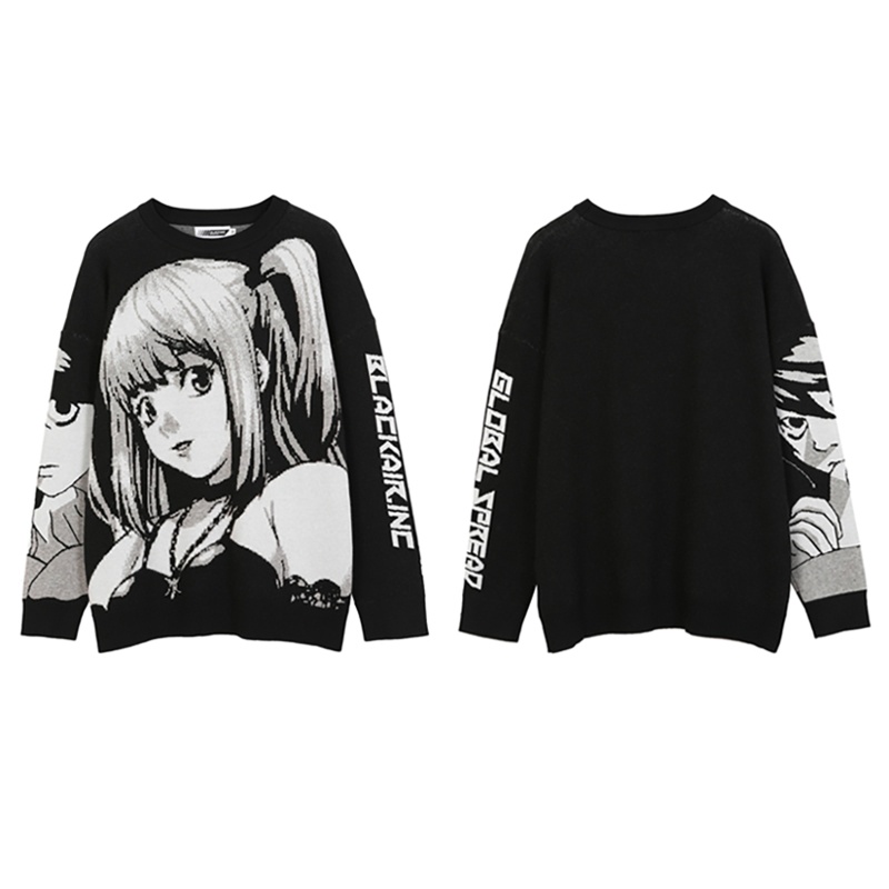 Áo sweater dệt kim tay dài dáng rộng in họa tiết cô gái hoạt hình anime phong cách harajuku