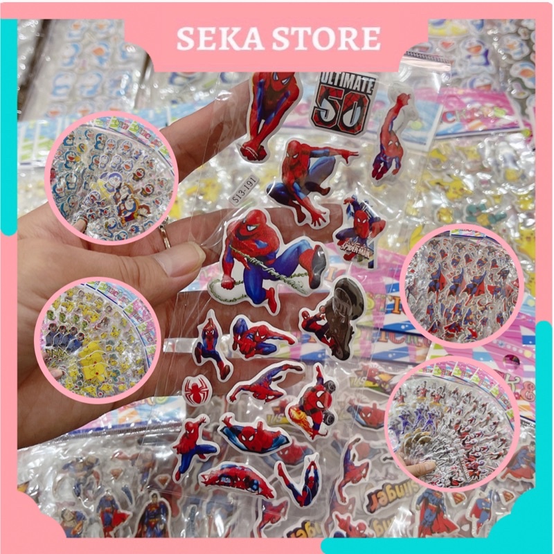 Sticker 3D cho bé, hình dán nổi nhân vật hoạt hình Siêu nhân, Người nhện, Doraemon, Pikachu cho trẻ em SEKA STORE 0641