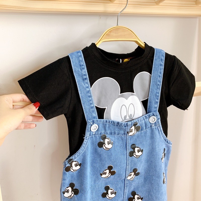 [Mẫu hot]🌺Set yếm bò áo phông mickey quần yếm bò áo phông cho bé