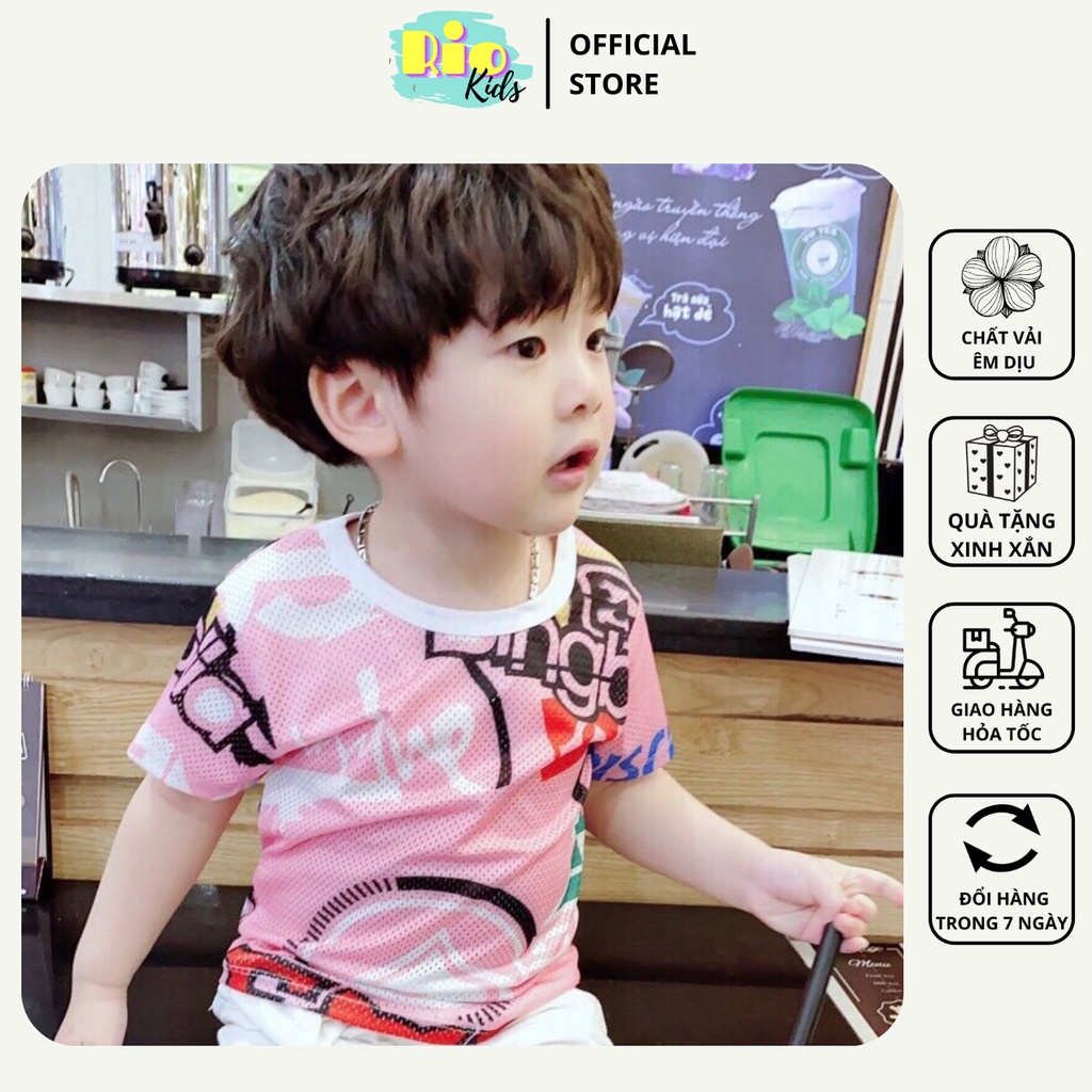 Áo thun, áo cộc tay phong cách Hàn Quốc cho bé trai từ 6 đến 16kg chất liệu thông hơi - Riokids AT3