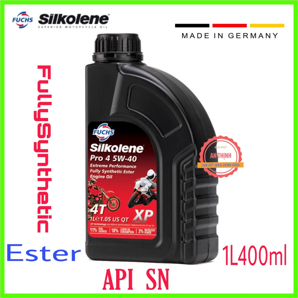 Nhớt FUCHS SILKOLENE Pro XP 10W40 4T Fully Synthetic Ester 1 lít ( Có Chiết Lẻ)( Tặng Chà Sên 3D Và Bọc Chân Chống Xe)