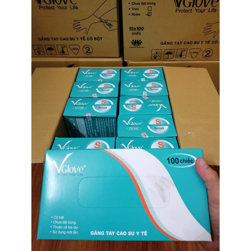 [Mã HC2405 giảm 10% đơn 250K] [Mã HCMST5 giảm 10K đơn 99K] Găng Tay Cao Su Y Tế Vglove Size S,M,L