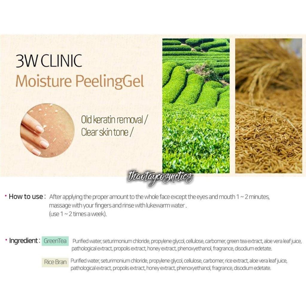 [MẪU MỚI]-Tẩy tế bào chết 3W Clinic Green Tea / Rice Bran Moisture Peeling Gel tinh chất trà xanh và cám gạo (180ml)