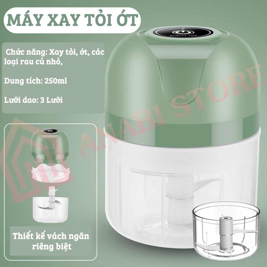 Máy Xay Tỏi Ớt Mini Tích Điện ANABI 250ML - Máy Nghiền CS 300W - Xay Thịt, Rau, Củ, Đồ Ăn Dặm -  Xay Thế Hệ Mới