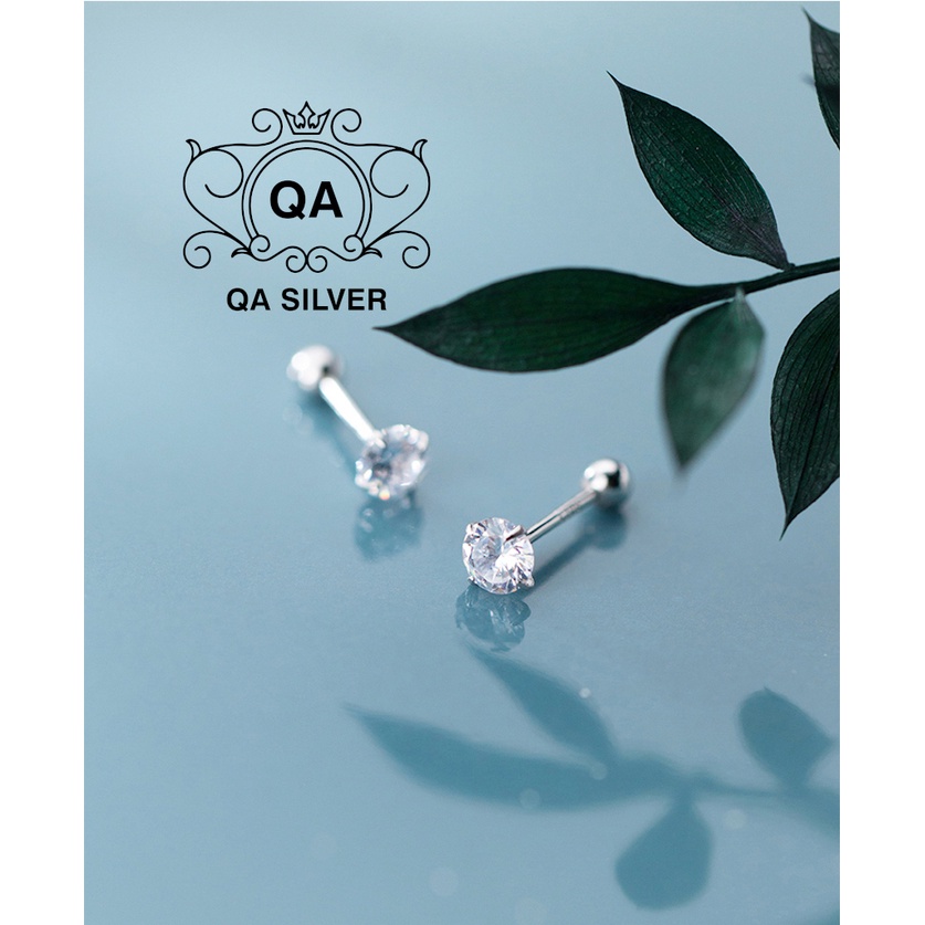 Khuyên tai bạc 925 nụ đá chốt vặn bông nam nữ tối giản S925 MINIMAL Silver Earrings QA SILVER EA210211