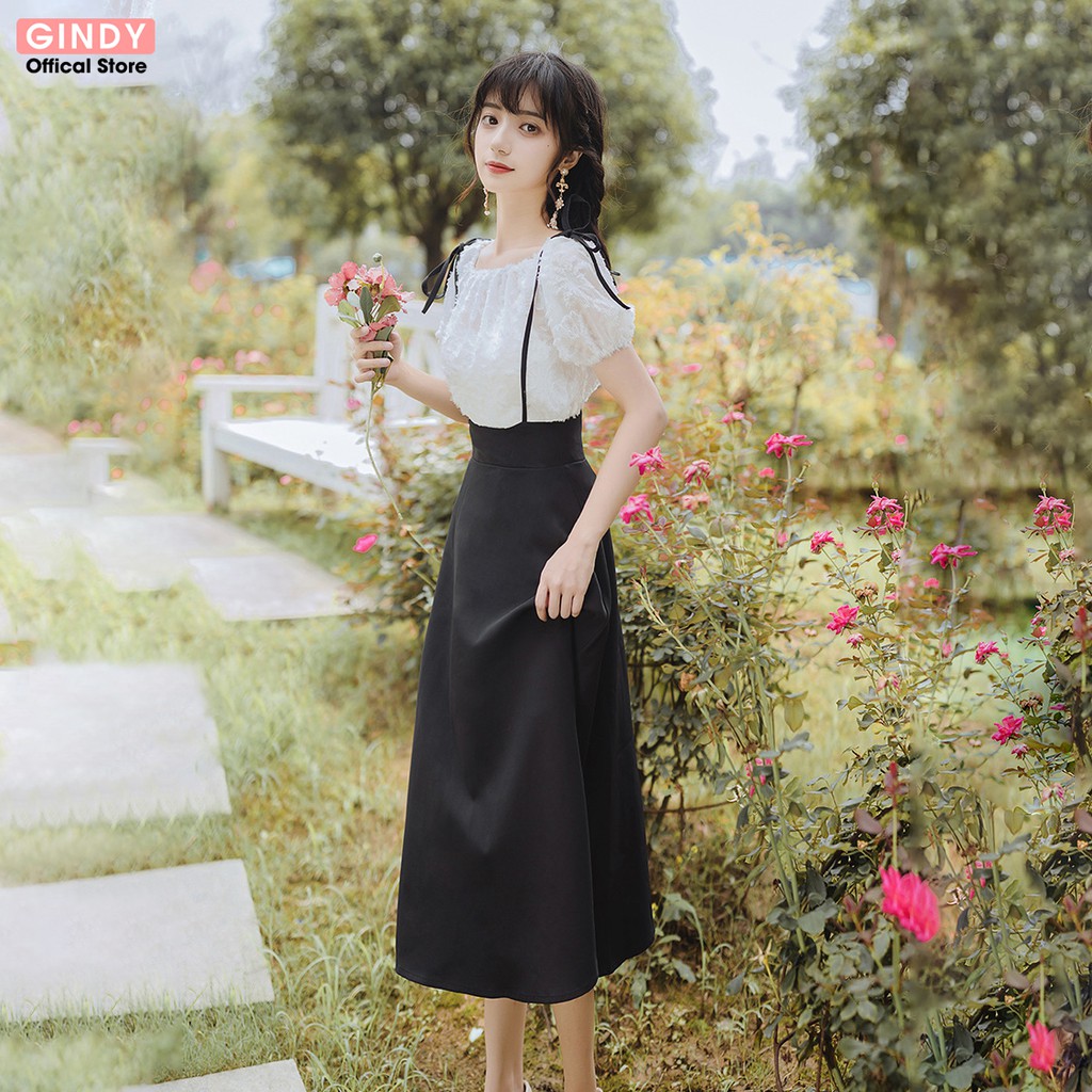 Set váy nữ GINDY thanh xuân ngọt ngào chân váy hai dây mix áo trễ siêu xinh V10120 | BigBuy360 - bigbuy360.vn