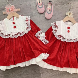 váy nhung đỏ cổ trắng cho bé gái