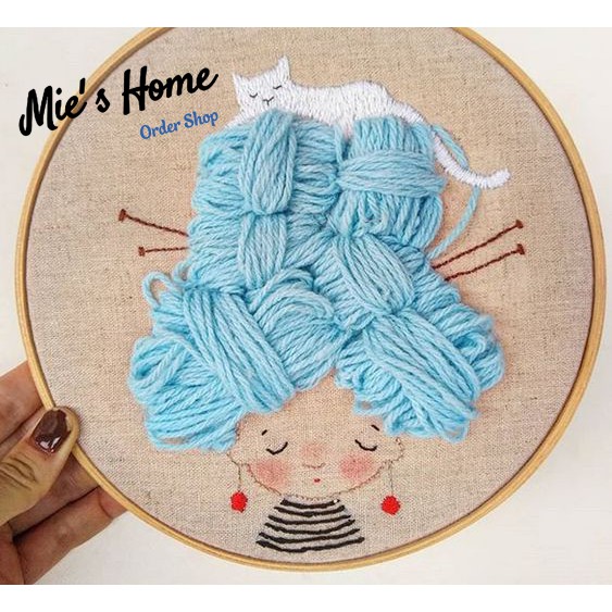 DIY Bộ kit tự thêu tranh cô gái đáng yêu-làm tóc cho cô gái -tự thêu trang trí nhà cửa Decor Handmade - ZEN HANDMADE