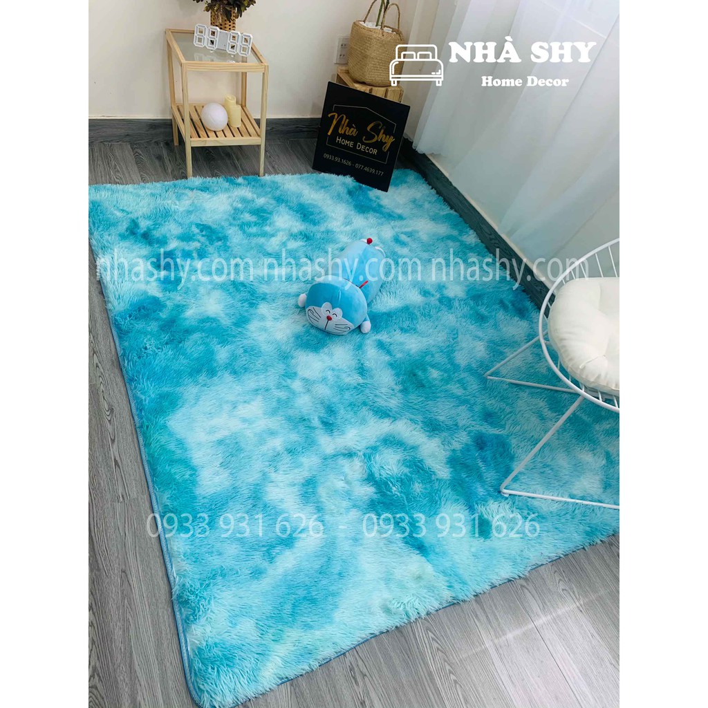 Thảm Lông Trải Sàn Màu Xanh Da Trời Loang - Size 2mx1m6