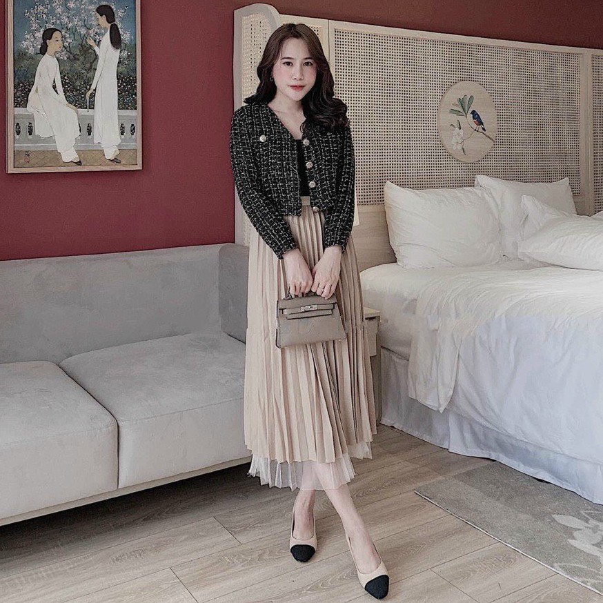 Chân váy xếp li dài pha voan | BigBuy360 - bigbuy360.vn