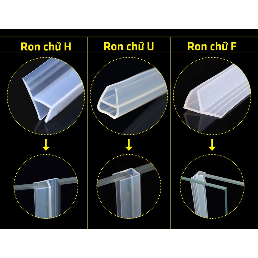 0.5 Mét Ron Gioăng Cao Su Chữ U H F 6mm 8mm 10mm 12mm Silicone Chuyên Dụng Gắn Dán Cửa Kính Vách Nhà Tắm Legaxi