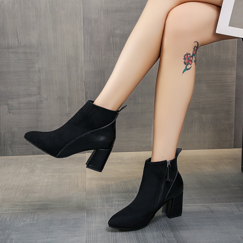 Giày bốt cao gót da lộn thời trang cho nữ