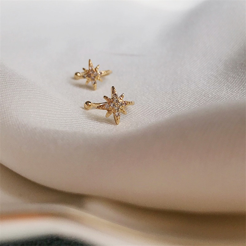 Khuyên Kẹp Vành Tai Hình Ngôi Sao Đính Đá Thời Trang Cho Nữ