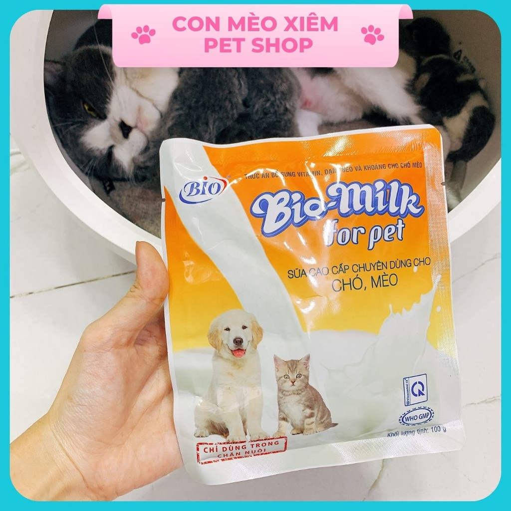 Sữa cho chó mèo Bio milk 100g dễ tiêu hoá, sữa bột dinh dưỡng cún con, mèo nhỏ mẹ Con Mèo Xiêm