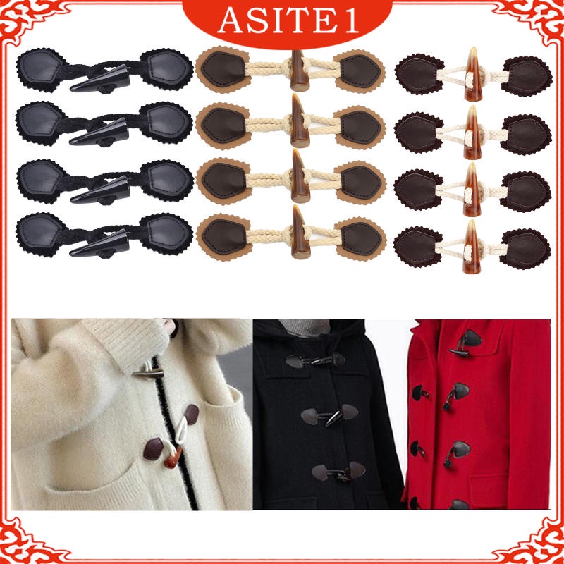 Set 4 Cặp Nút Cài May Áo Khoác / Áo Khoác Hình Chiếc Sừng DIY