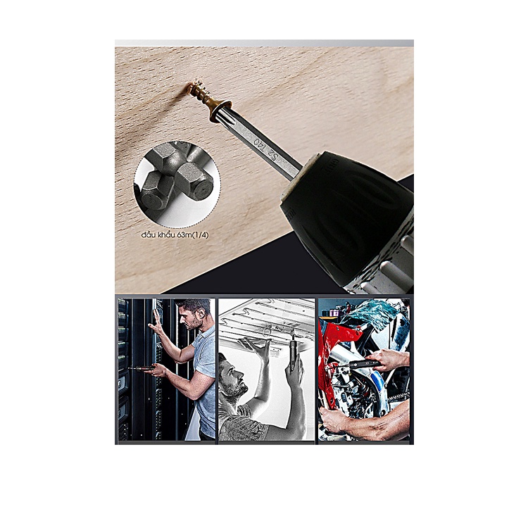 Bộ mũi vít đầu vặn hoa thị có lỗ - Size 50 và 75mm - Chất liệu thép S2 - Khẩu 63mm(1/4) - phù hợp tay cầm - máy vặn ốc.