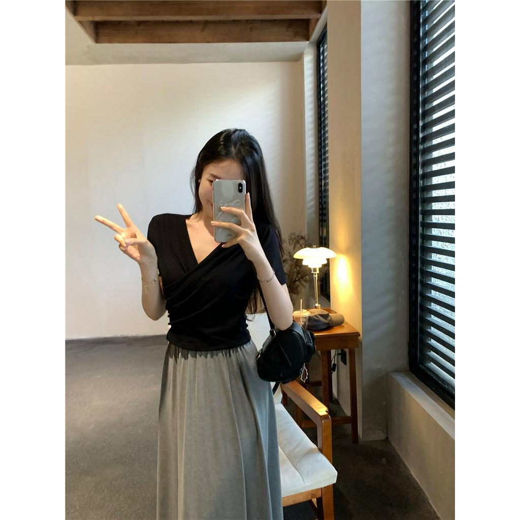 Cocory vn Bộ Áo Dệt Kim + Chân Váy Dài Lưng Thun Thời Trang Mùa Hè Phong Cách Hàn Quốc Cho Nữ