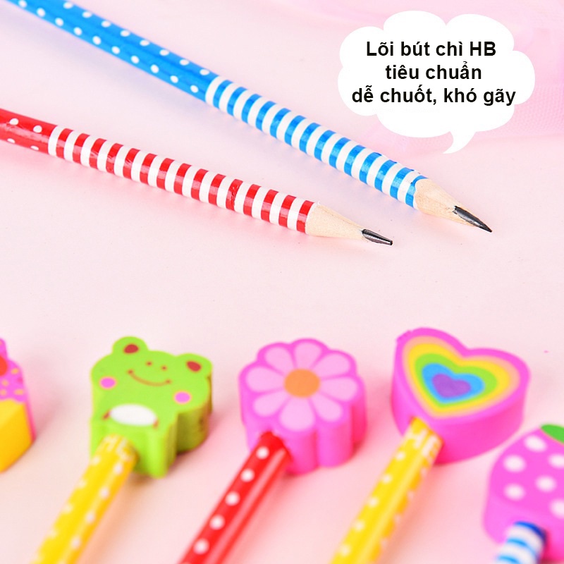 Bút Chì Gỗ HB Kèm Gôm Tẩy Cute (Giao Ngẫu Nhiên) - Minh An Saigon