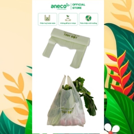 Set túi xốp tự hủy shopping có quai ANECO túi phân hủy sinh học - Không nhựa 100% - túi môi trường - túi đựng thực phẩm