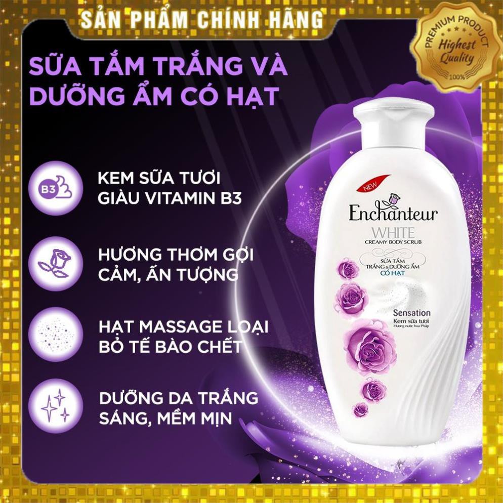 [Chính Hãng] Sữa tắm trắng và dưỡng ẩm có hạt Enchanteur Sensation gợi cảm tinh tế white creamy body scrub 180gr