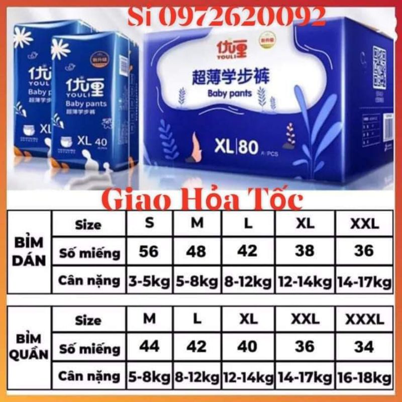 Tã/Bỉm Youli xanh/ Youli Tý Quậy szie S54/M46/L42/XL40/XXL36/XXXXL34