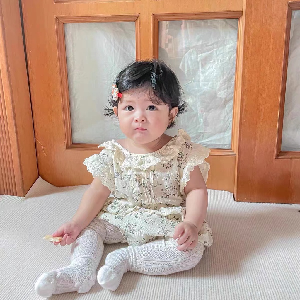 Bộ Áo Liền Quần Không Tay Bằng Cotton In Hoa Dễ Thương Dành Cho Bé Gái