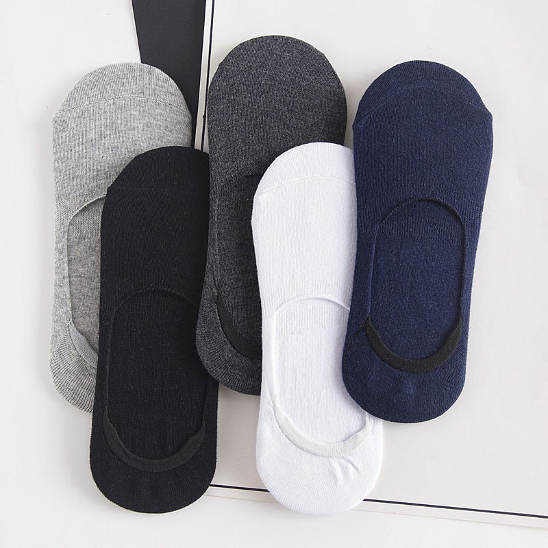 5 Pairs Men Invisible Socks,Soft Cotton Sock,Breathable Sweat absorb Anti-skid Solid Casual socks