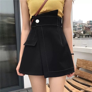 Quần giả váy nữ cạp cao,quần short vải chữ A đắp chéo đai viền chỉ nổi phong cách hàn quốc